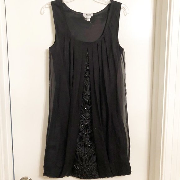 New Moschino Layered Silk Beaded Dress Black Shift Mini Sleeveless Chiffon - Picture 2 of 8